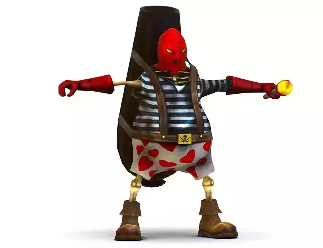 Skinned Pirate Red Mask Cannon - Gunner Low-poly 3D model