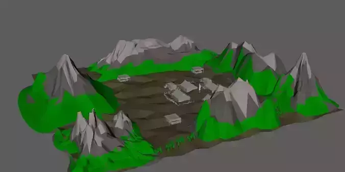 3D low poly Map terrain with mountains and trees