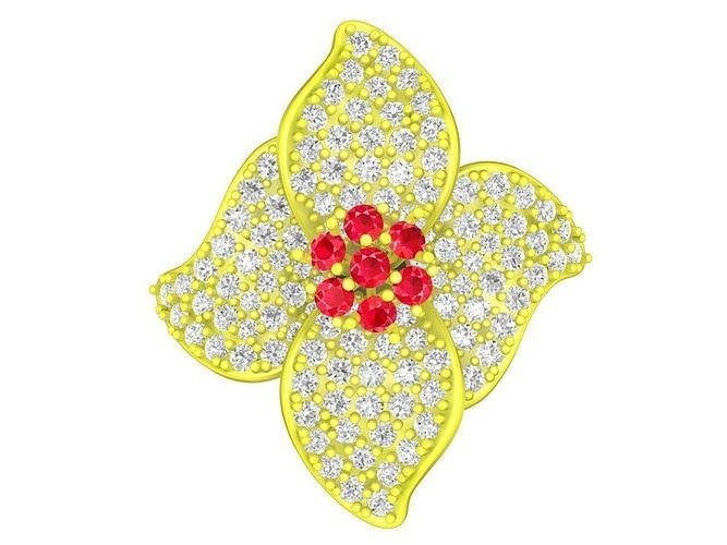diamond flower and leaf women ring 4425 3D print model