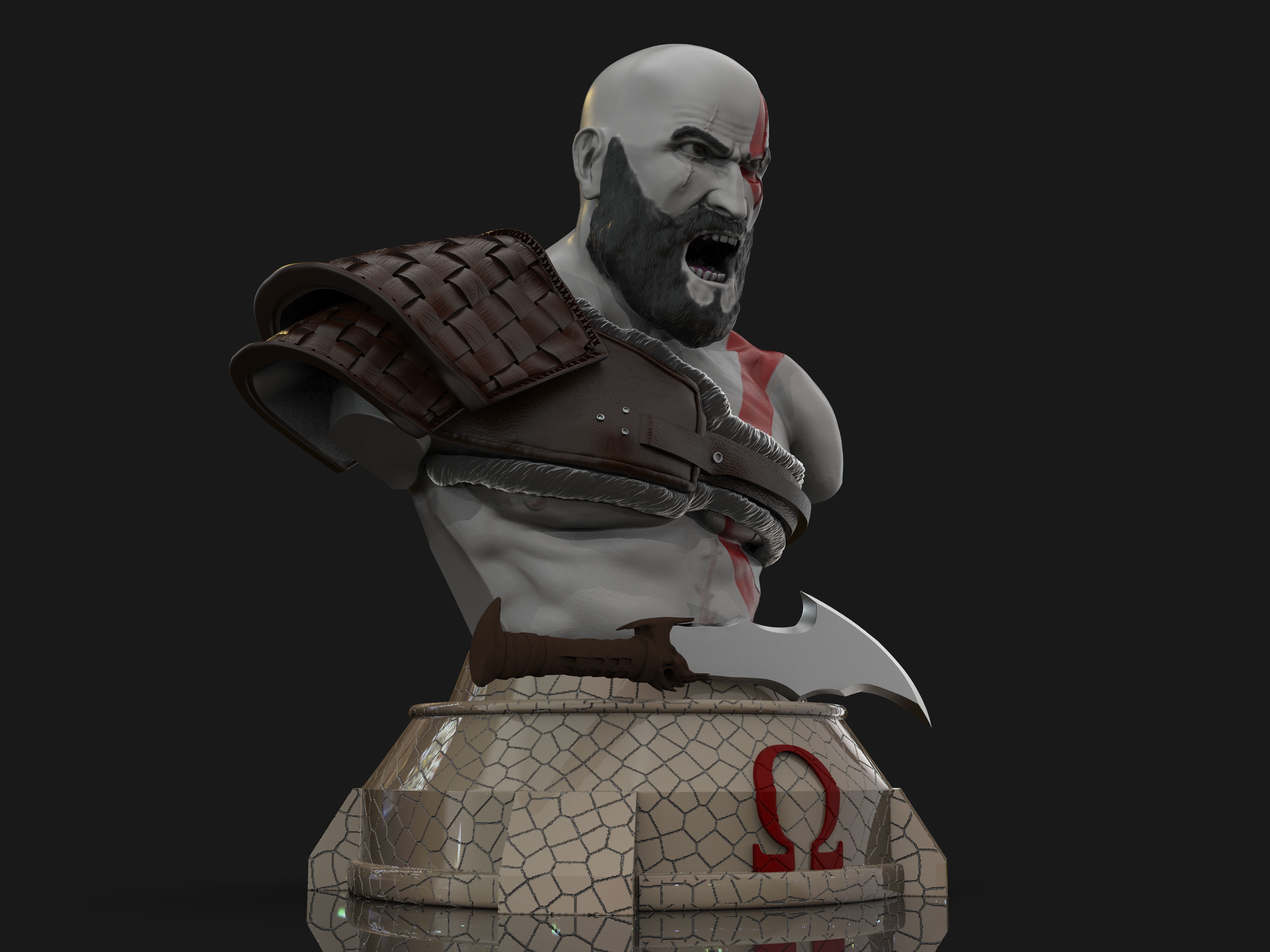 Kratos God of War bust 3D print model_14