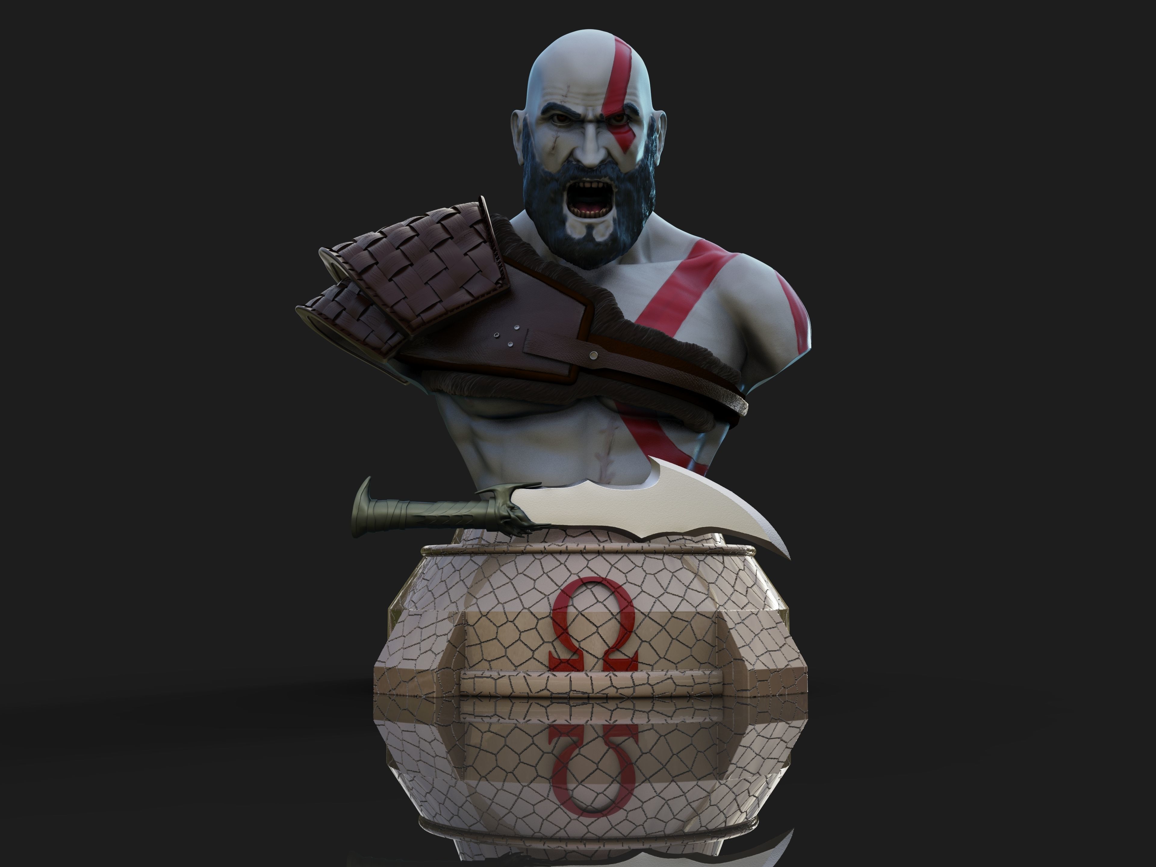 Kratos God of War bust 3D print model_5