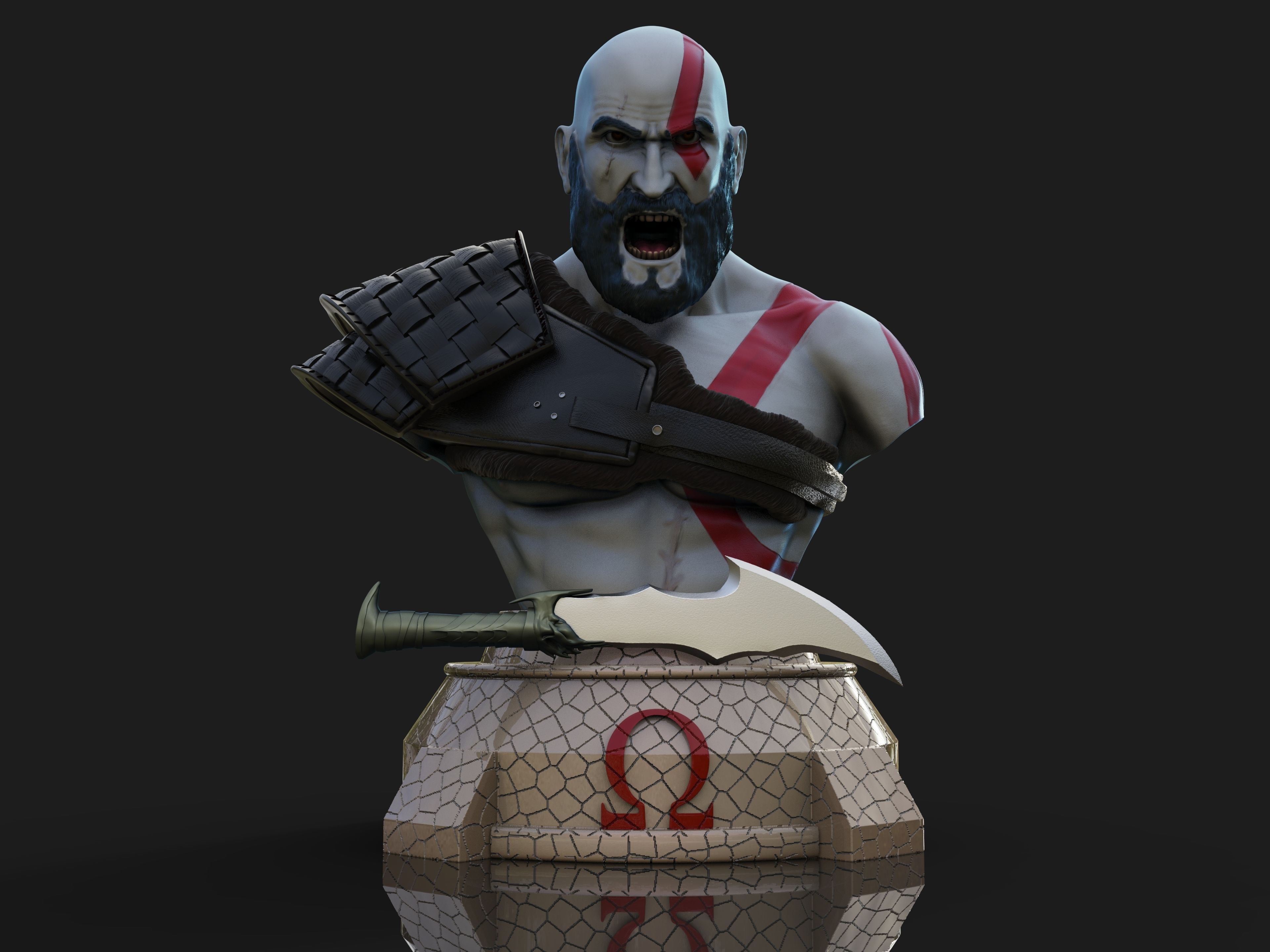 Kratos God of War bust 3D print model_7