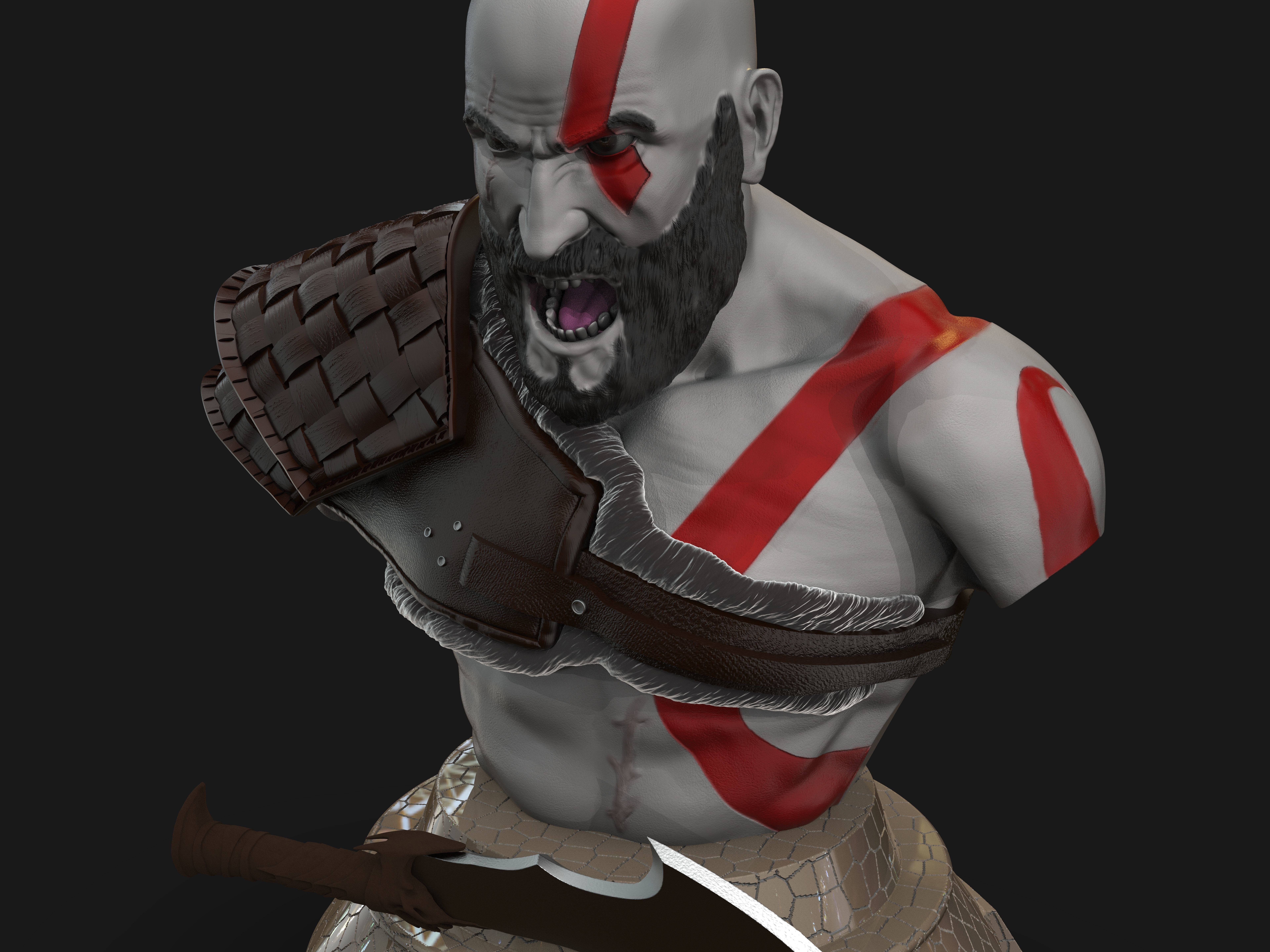 Kratos God of War bust 3D print model_13