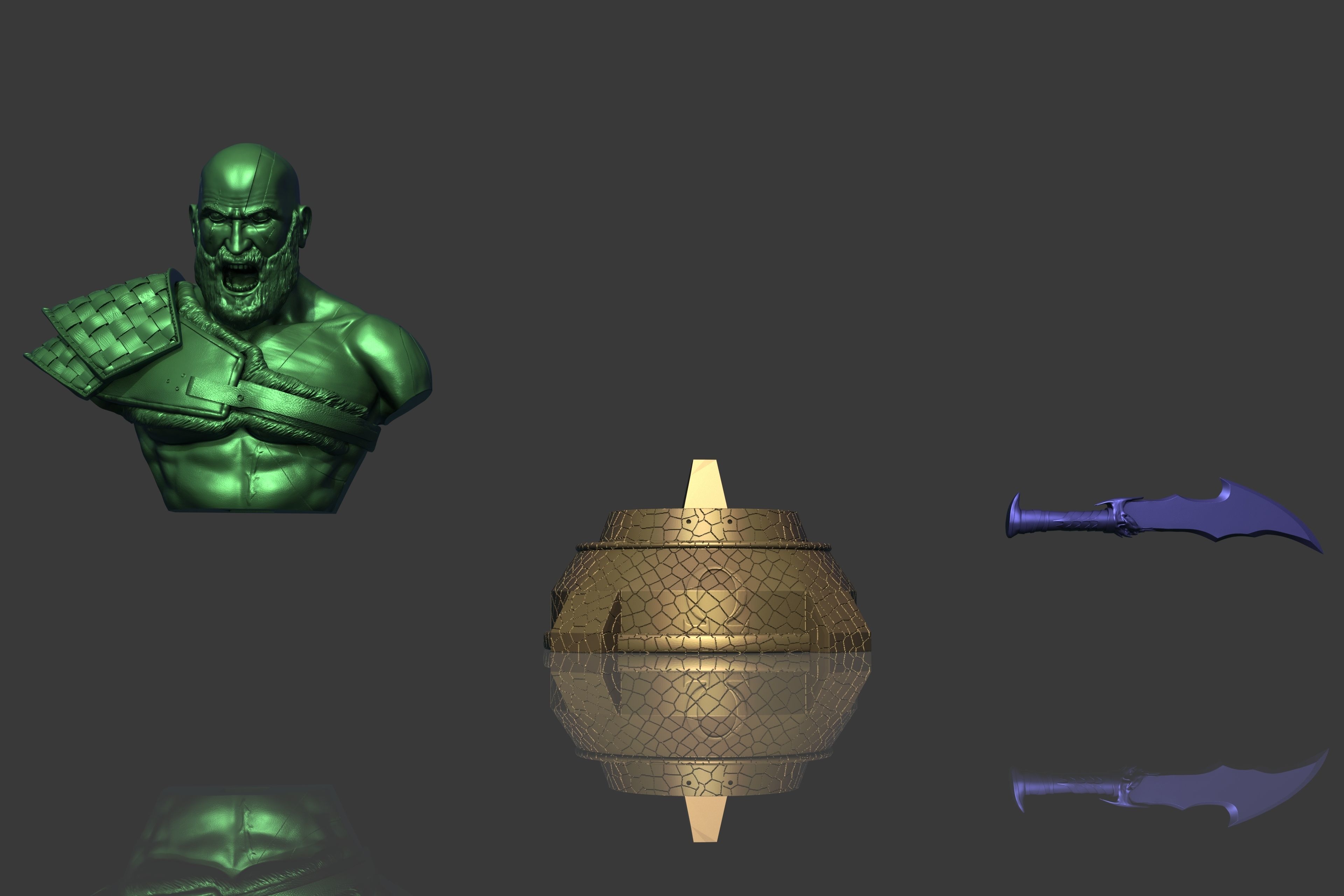 Kratos God of War bust 3D print model_11