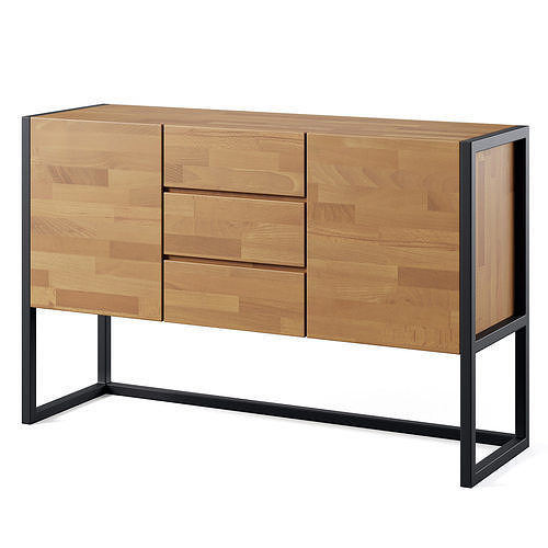 Hiba Oak and Industrial Metal Sideboard by LA REDOUTE 3D model