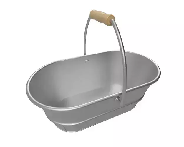 Bucket silver metal basket with wooden handle
