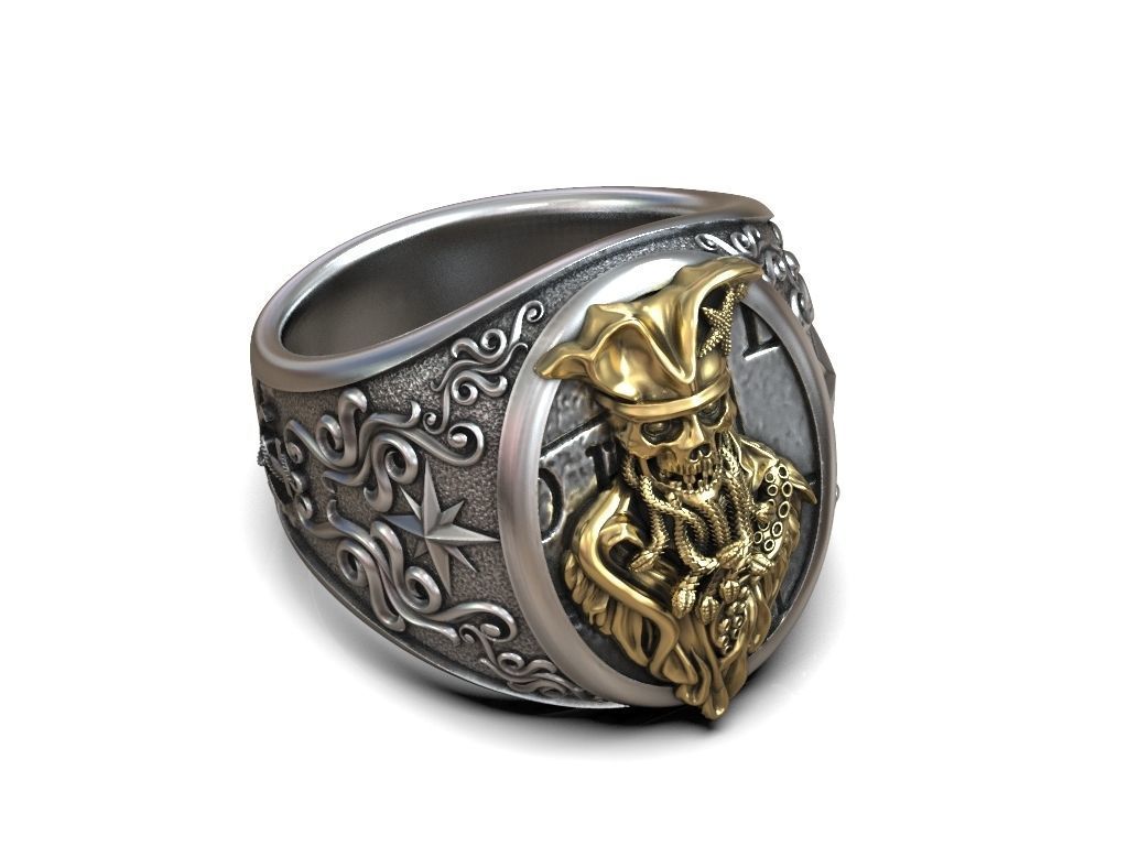 Ring undead Pirate snakes wind rose anchor 3D print model_2