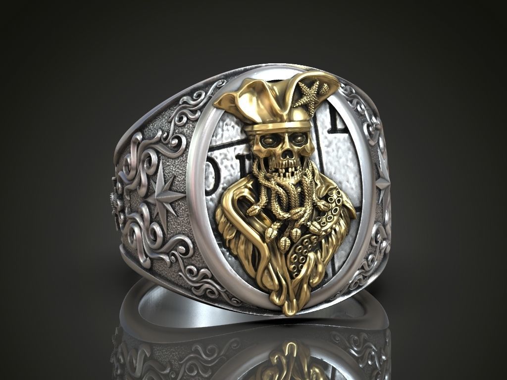 Ring undead Pirate snakes wind rose anchor 3D print model_1