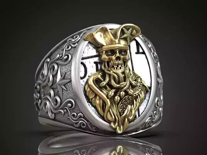 Ring undead Pirate snakes wind rose anchor 3D print model