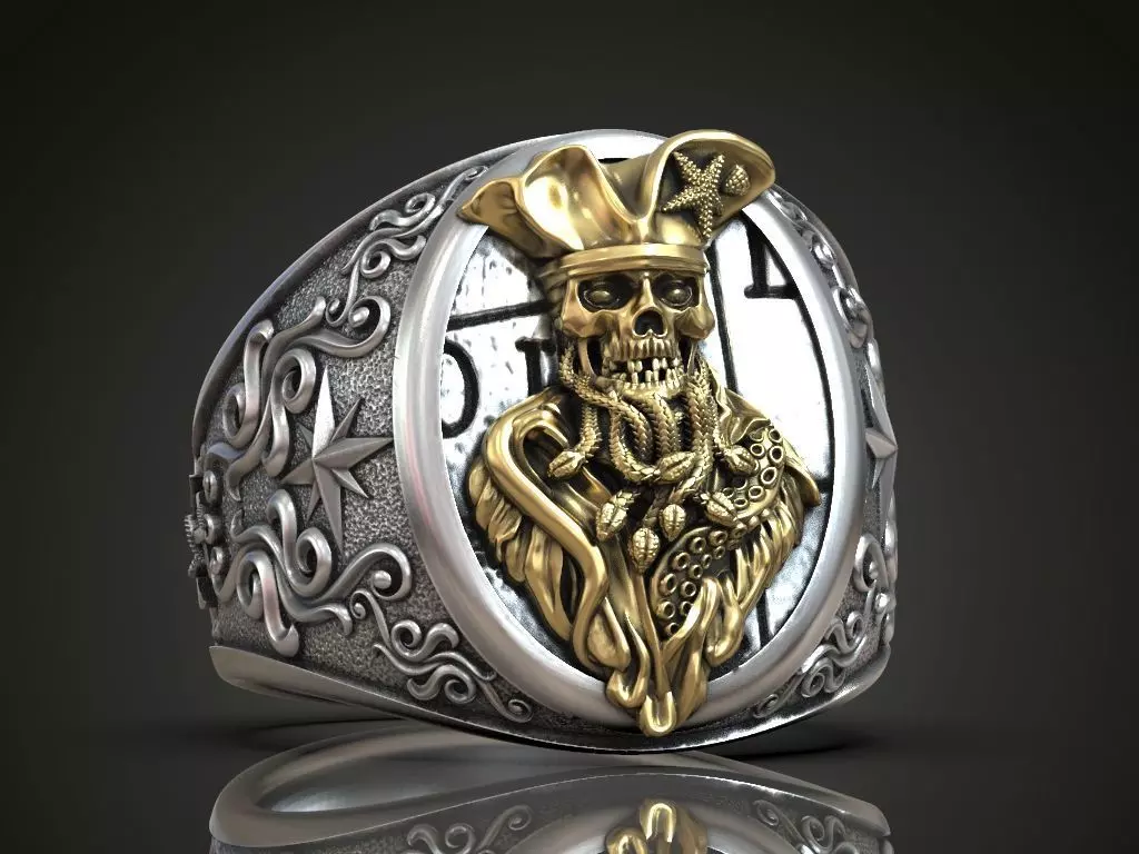 Ring undead Pirate snakes wind rose anchor 3D print model_0