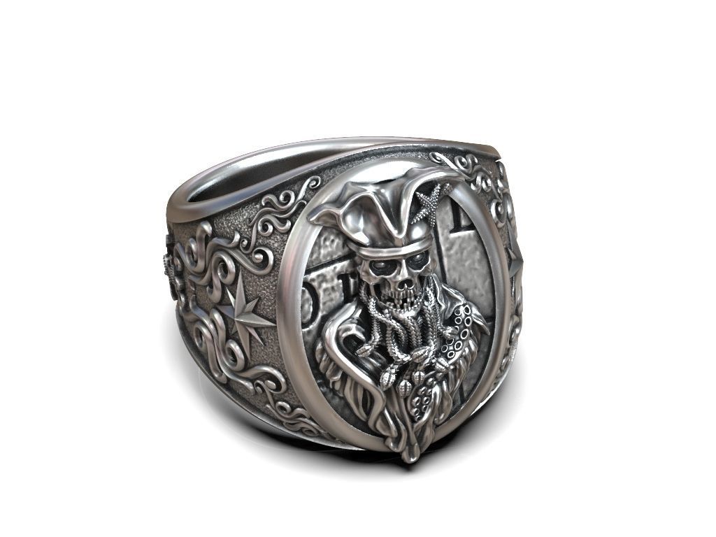 Ring undead Pirate snakes wind rose anchor 3D print model_6