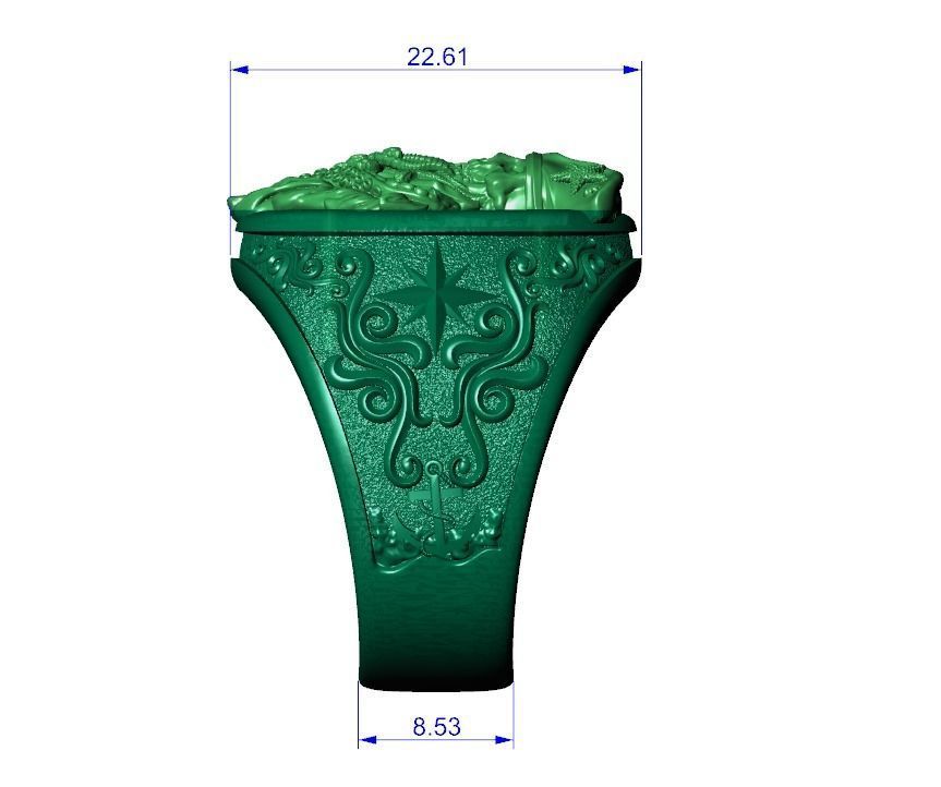 Ring undead Pirate snakes wind rose anchor 3D print model_10