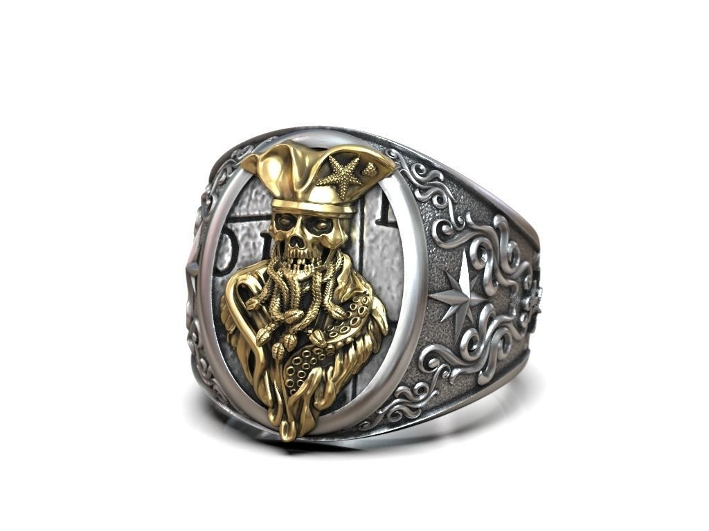 Ring undead Pirate snakes wind rose anchor 3D print model_4