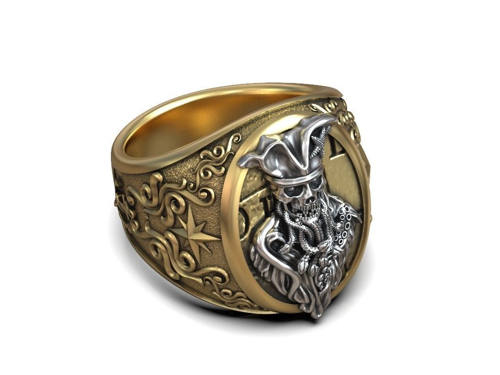 Ring undead Pirate snakes wind rose anchor 3D print model_7