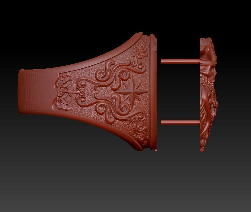 Ring undead Pirate snakes wind rose anchor 3D print model_11