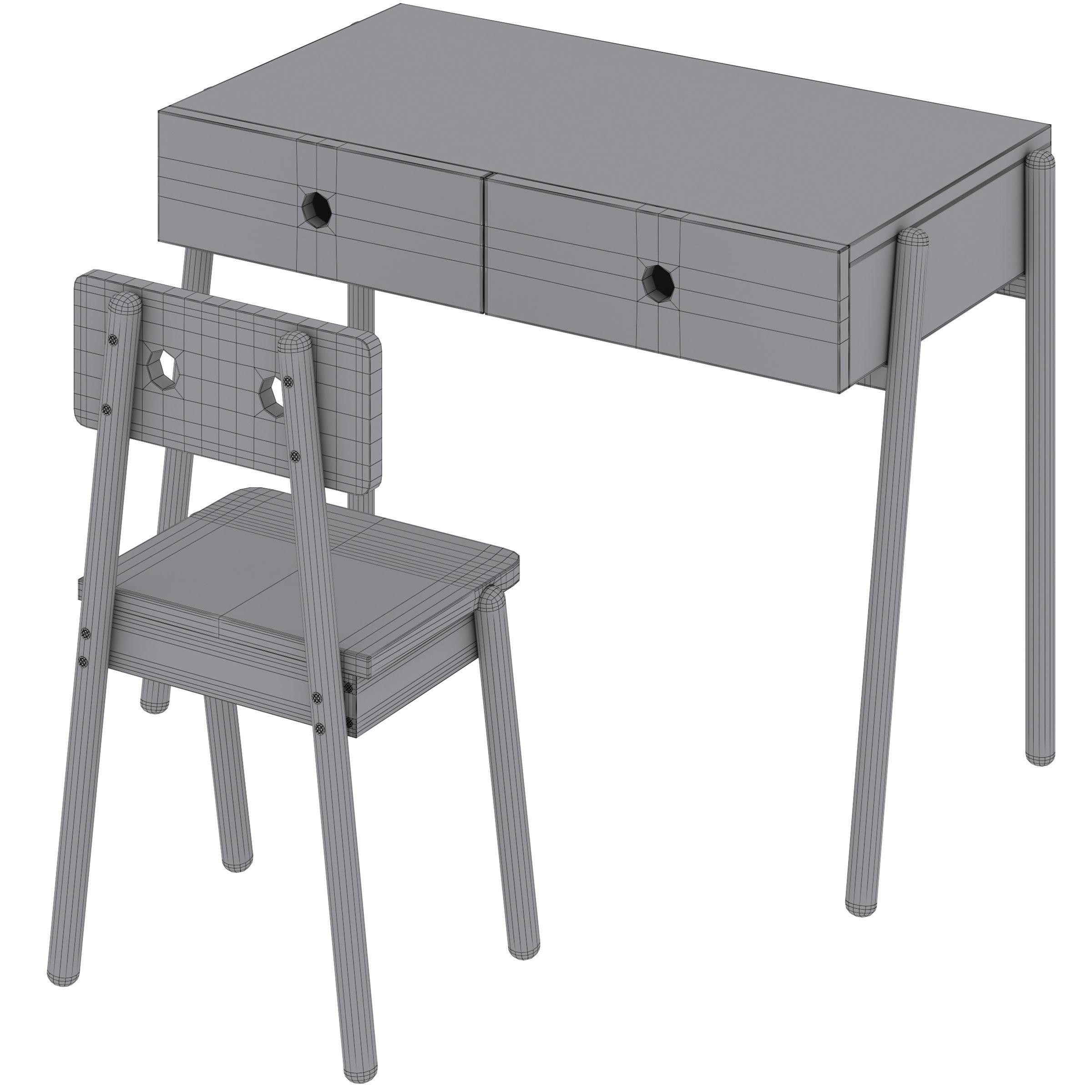 Pine Childs 2 Drawer Desk and chair Wallet by LA REDOUTE 3D model_5