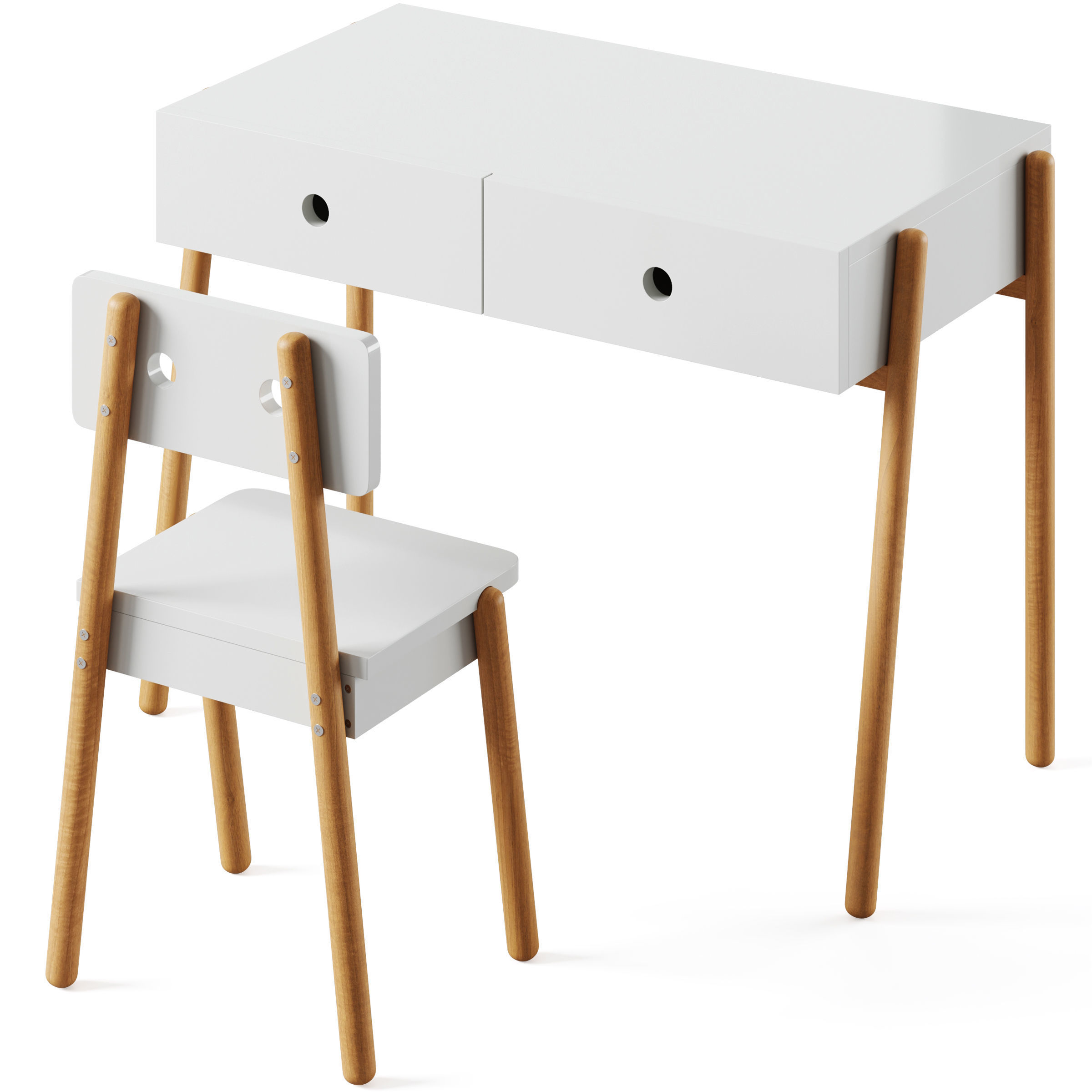 Pine Childs 2 Drawer Desk and chair Wallet by LA REDOUTE 3D model_1