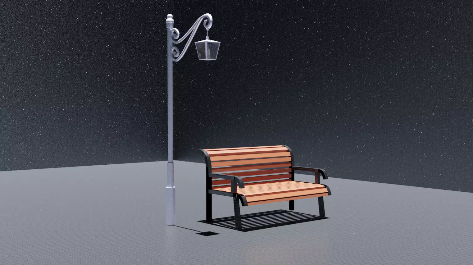 Bench and light in the street 3D model
