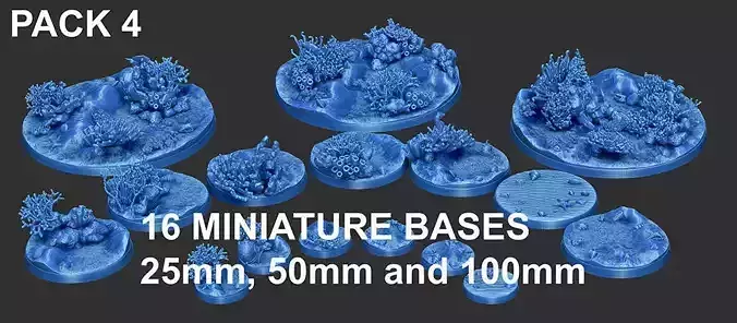 PACK 4 - 16 MINIATURE BASES  25mm 50mm and 100mm 3D Print Ready 3D print model