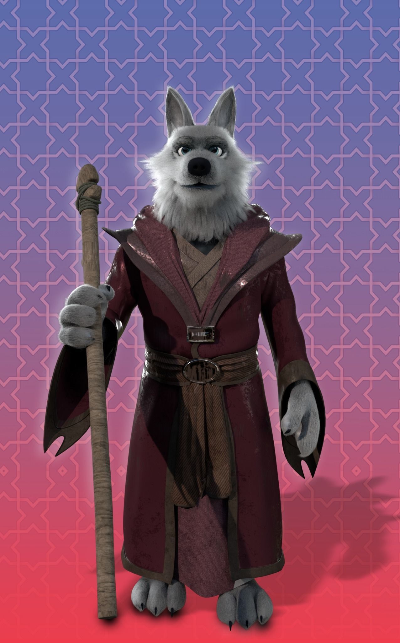 Cartoon Old Wolf Rigged 3D model_1