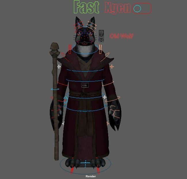 Cartoon Old Wolf Rigged 3D model_36