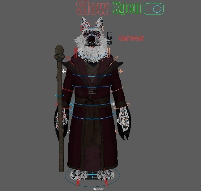 Cartoon Old Wolf Rigged 3D model_35