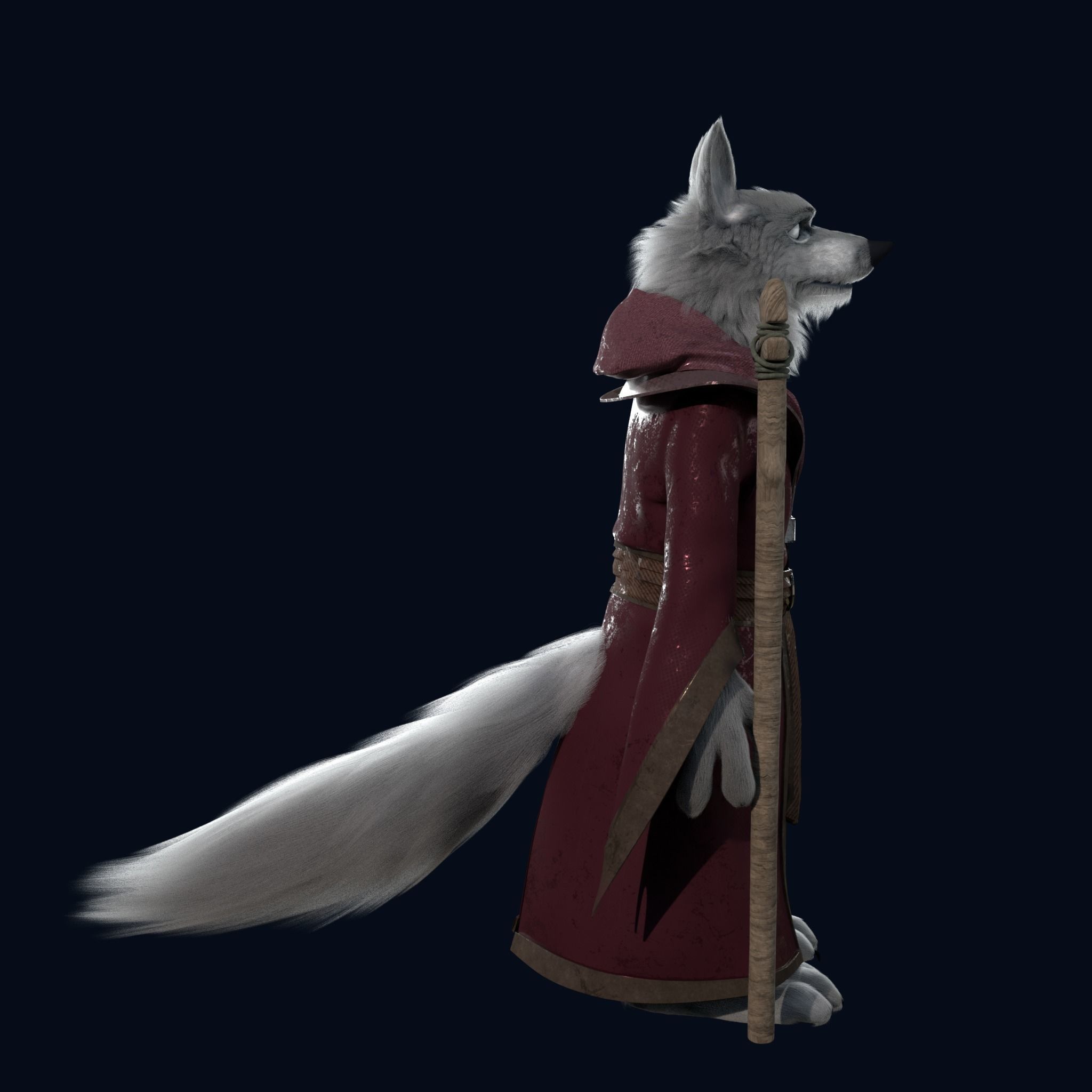 Cartoon Old Wolf Rigged 3D model_9