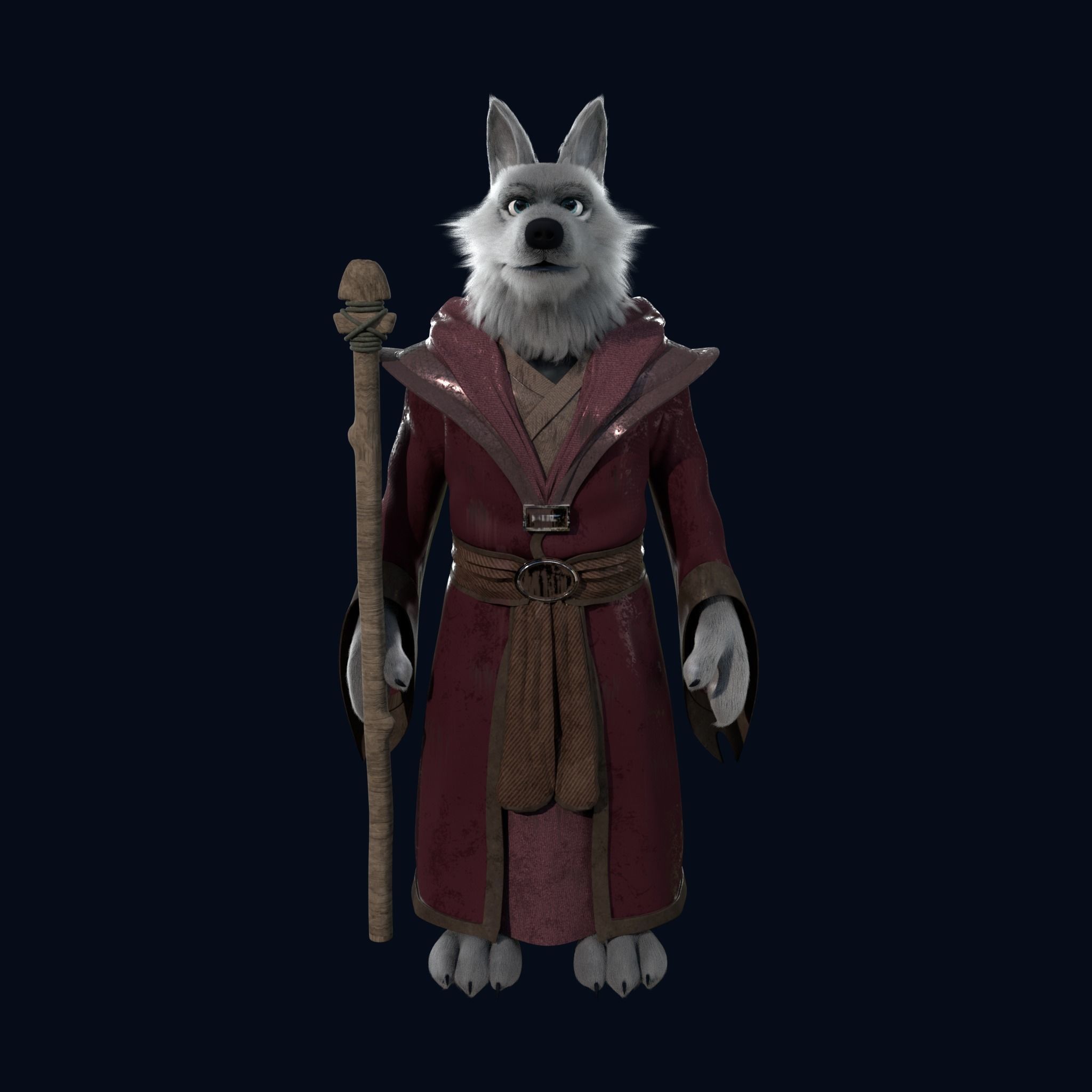 Cartoon Old Wolf Rigged 3D model_7