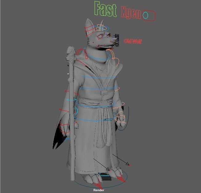 Cartoon Old Wolf Rigged 3D model_37