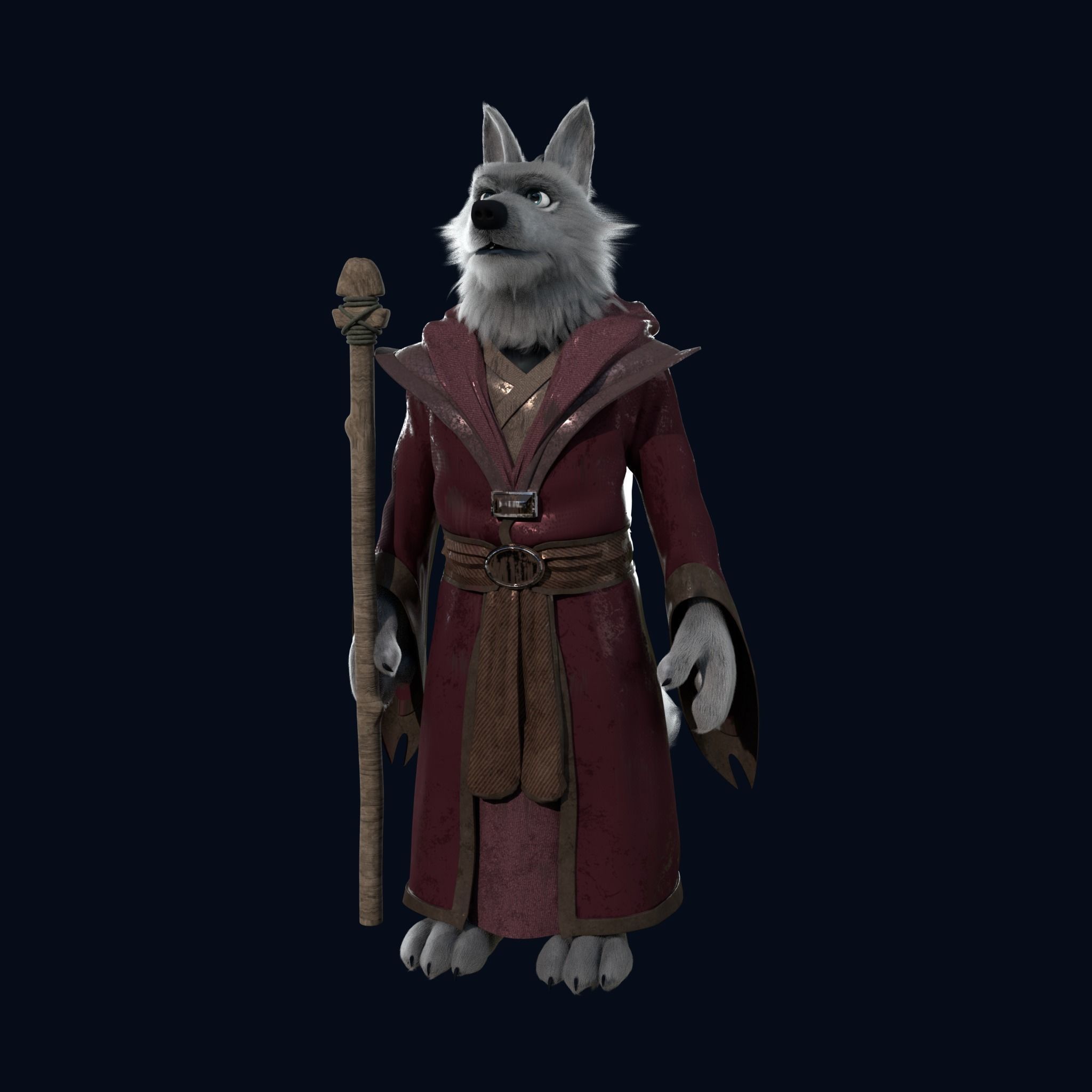 Cartoon Old Wolf Rigged 3D model_15