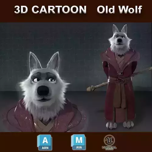 Cartoon Old Wolf Rigged 3D model