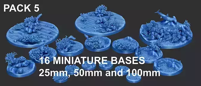 PACK 5 - 16 MINIATURE BASES  25mm 50mm and 100mm 3D Print Ready 3D print model