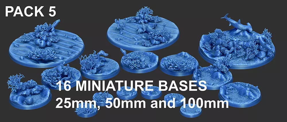 PACK 5 - 16 MINIATURE BASES 25mm 50mm and 100mm 3D Print Ready 3D print model_0