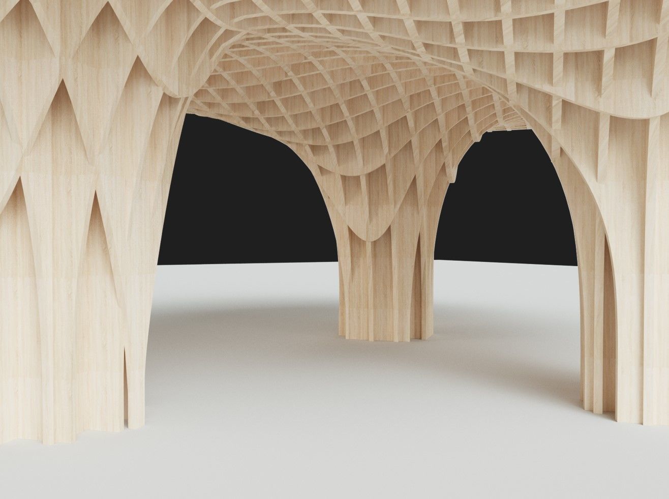 Rectangular spiral and curve waffle pavilions 3D model_9