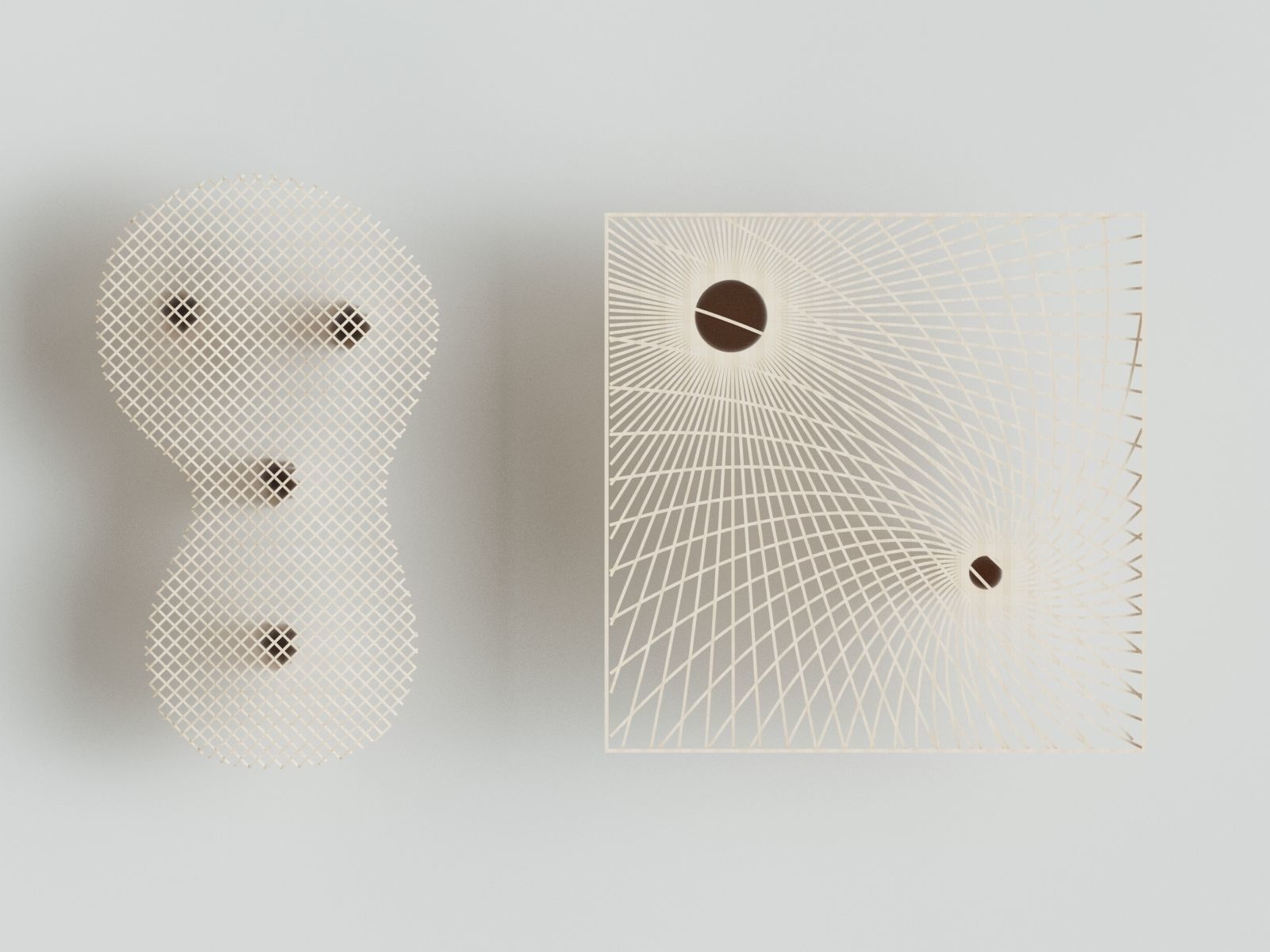 Rectangular spiral and curve waffle pavilions 3D model_1