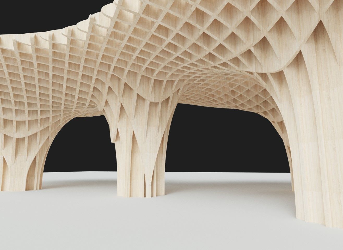 Rectangular spiral and curve waffle pavilions 3D model_12