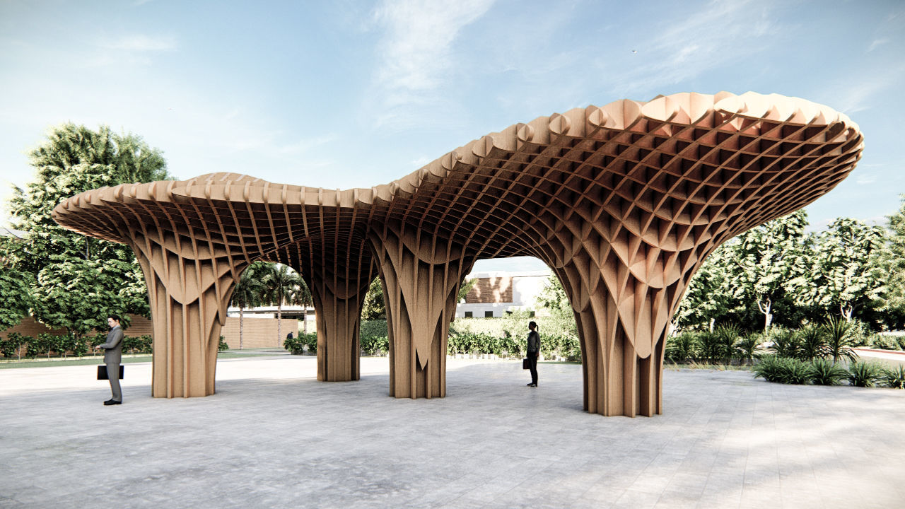 Rectangular spiral and curve waffle pavilions 3D model_2