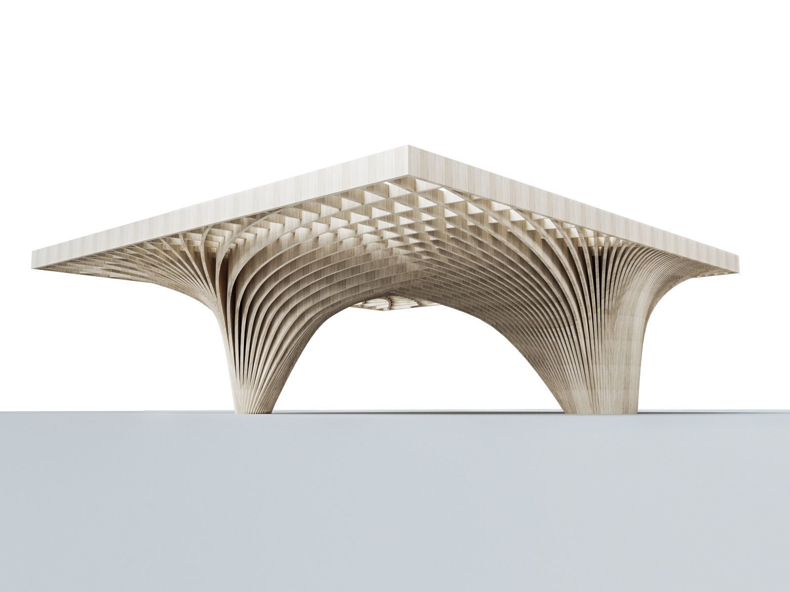 Rectangular spiral and curve waffle pavilions 3D model_5