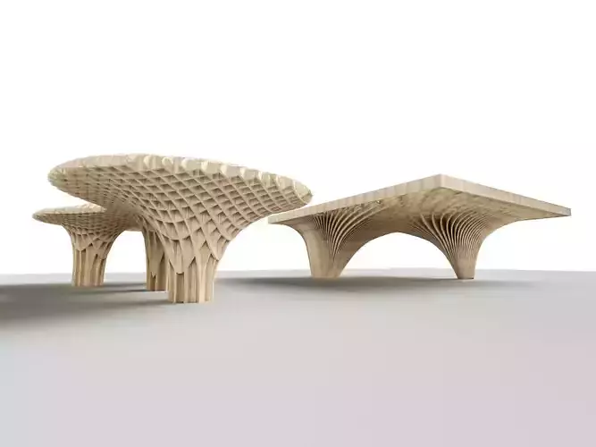 Rectangular spiral and curve waffle pavilions 3D model Rectangular spiral and curve waffle pavilions 3D model