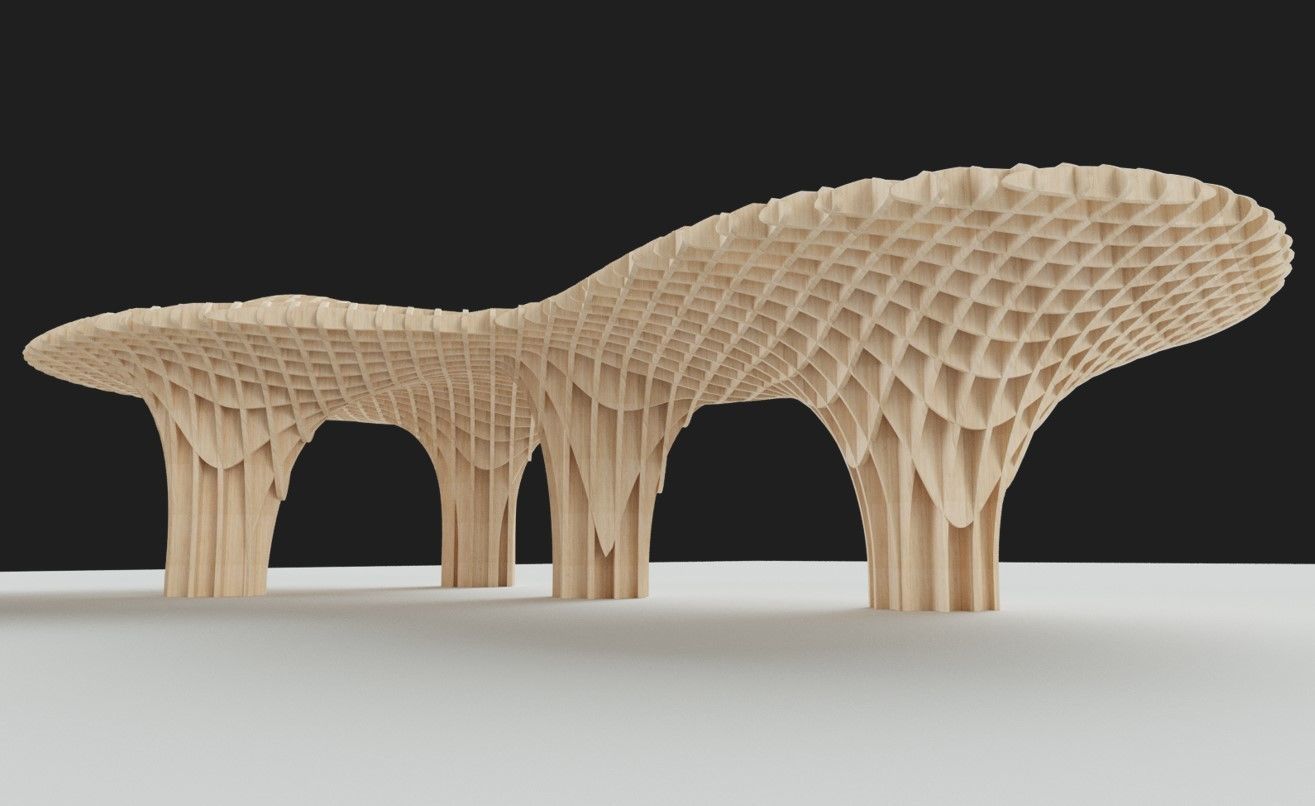Rectangular spiral and curve waffle pavilions 3D model_11