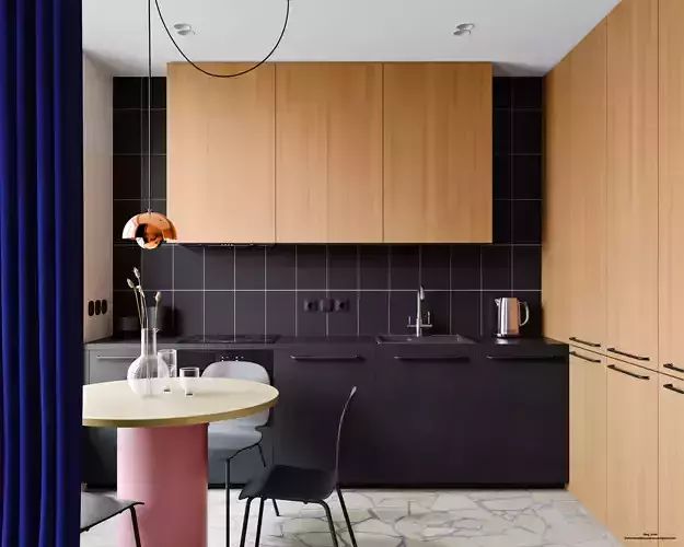 Modern interior with curtains