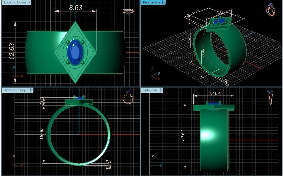 Ring 3D Print 3D print model 3D model gold with sapphire in c... 3D print model_4
