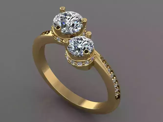 Ring 3D Print 3D print model 3D model gold engagement with two diamonds