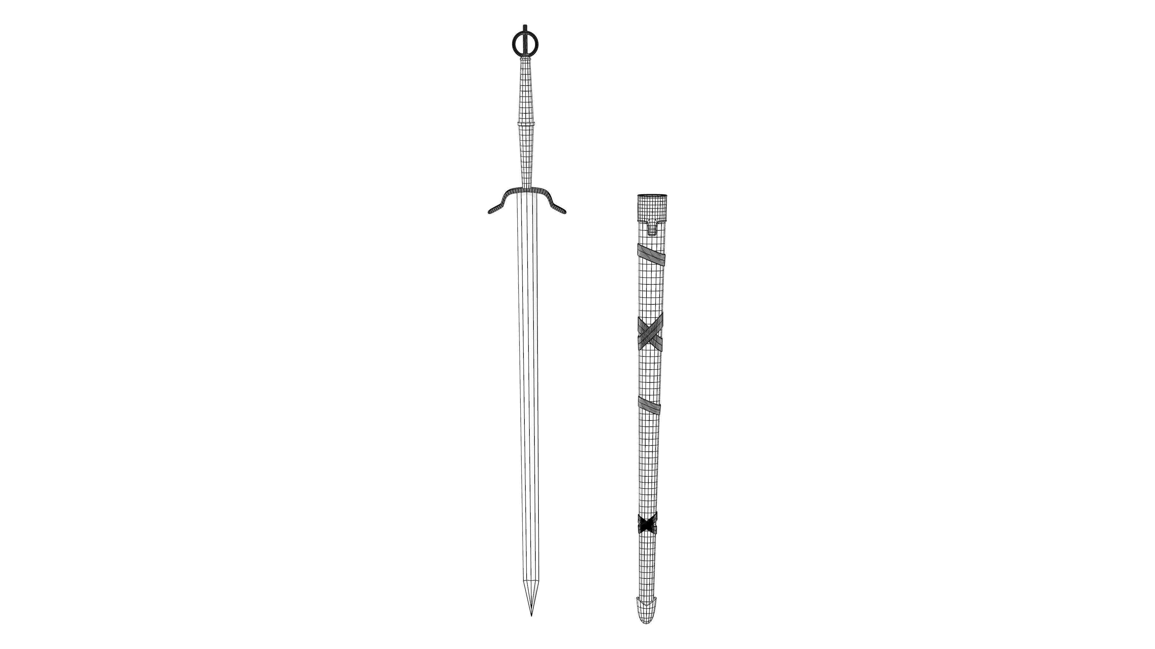 Fantasy Medieval Warrior Sword Low-poly 3D model_5