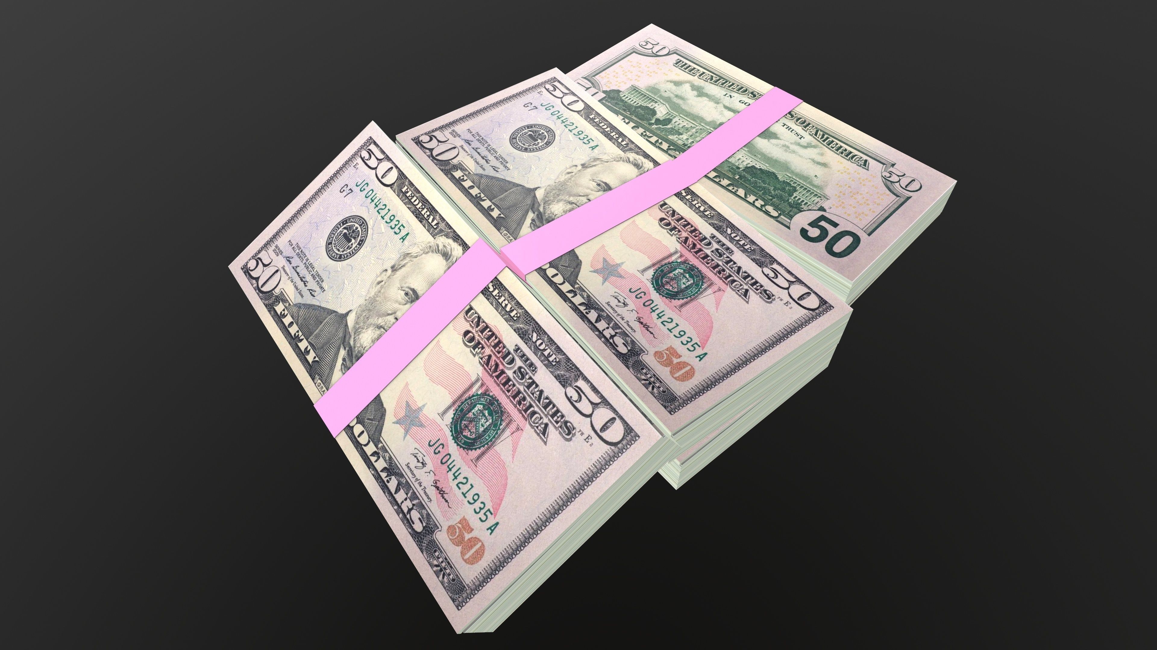 50 Dollar Note Currency Bundle AR VR PBR Low-poly 3D model_3