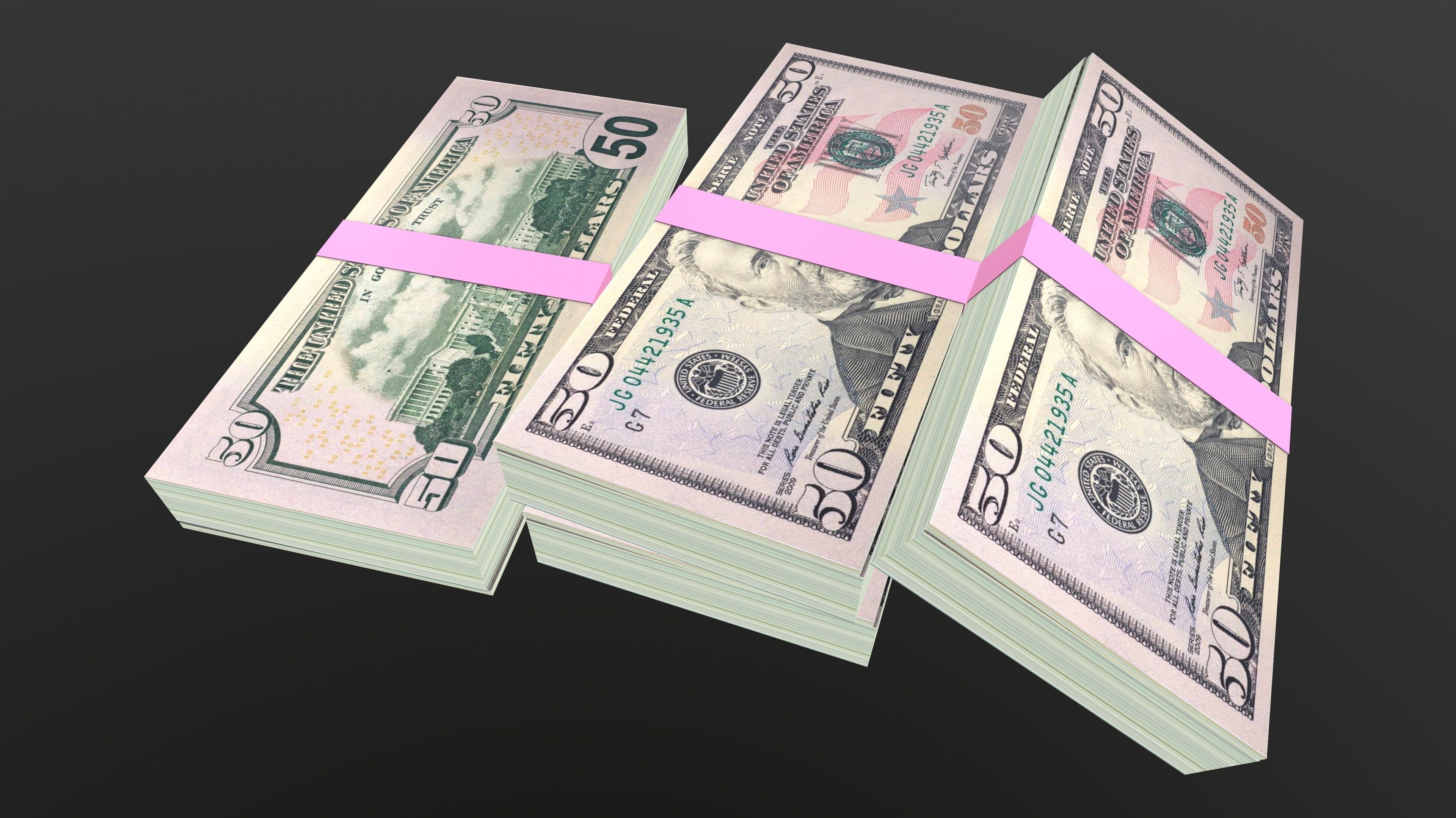 50 Dollar Note Currency Bundle AR VR PBR Low-poly 3D model_12