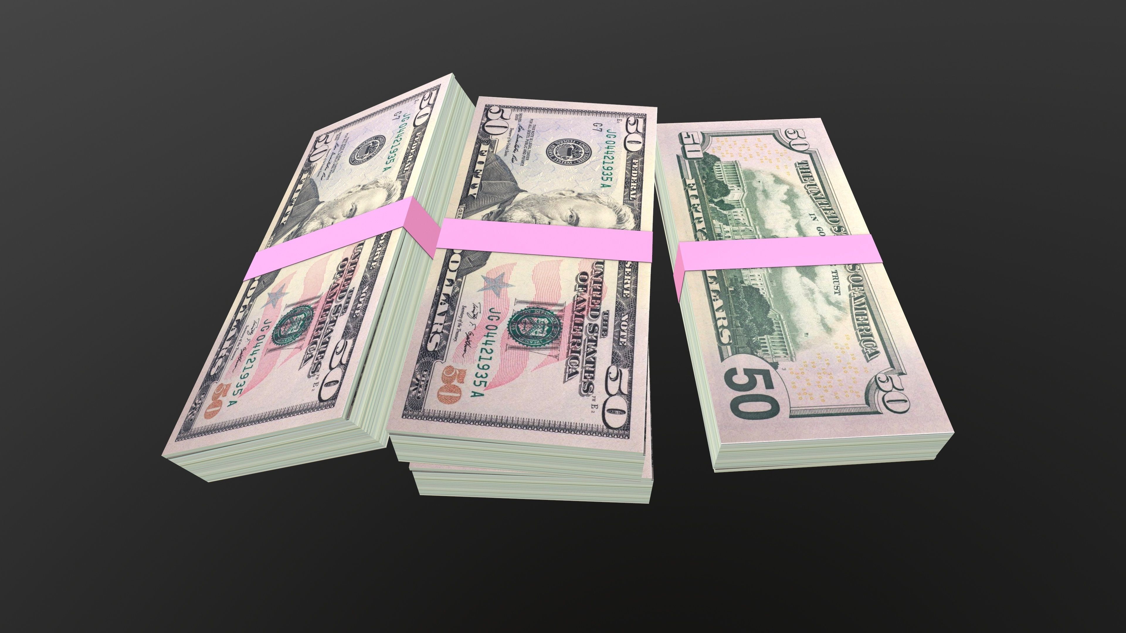50 Dollar Note Currency Bundle AR VR PBR Low-poly 3D model_5