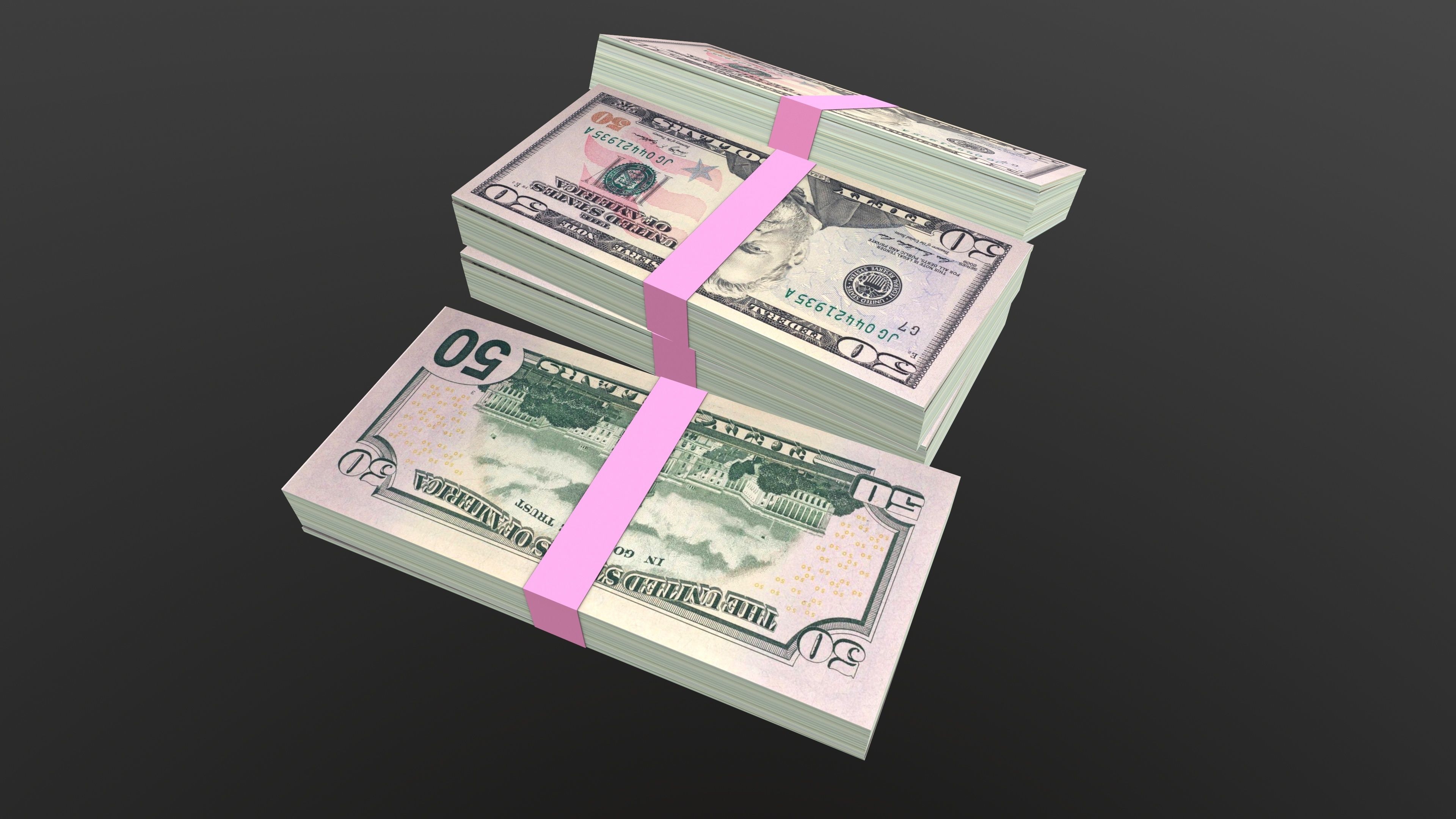 50 Dollar Note Currency Bundle AR VR PBR Low-poly 3D model_9