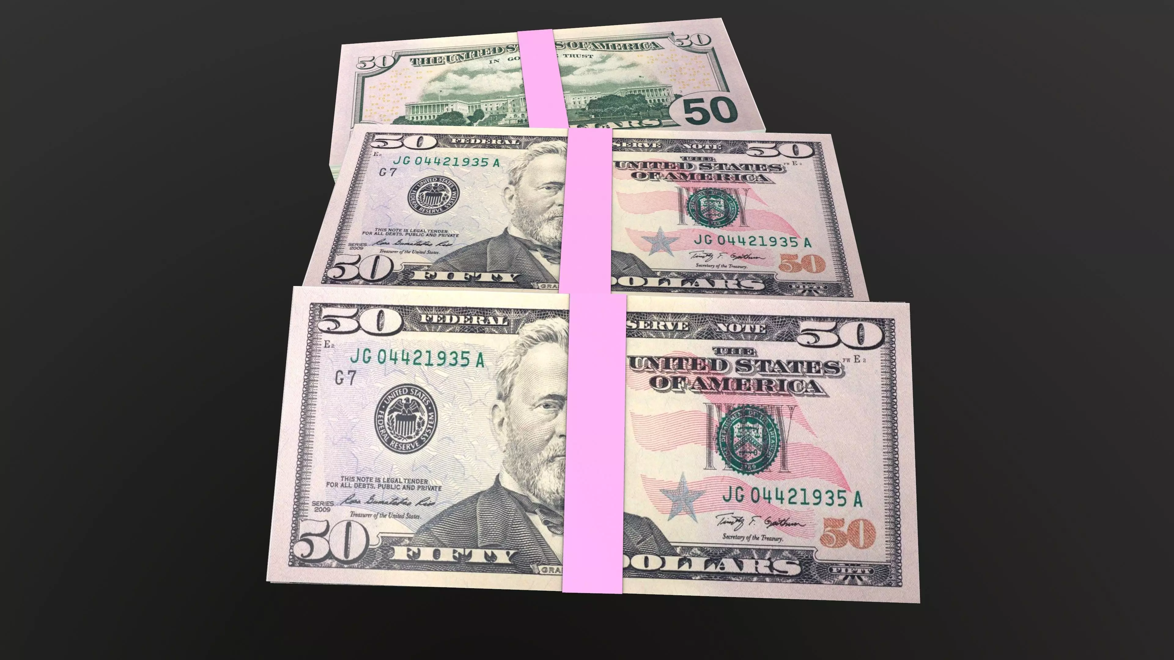 50 Dollar Note Currency Bundle AR VR PBR Low-poly 3D model_0