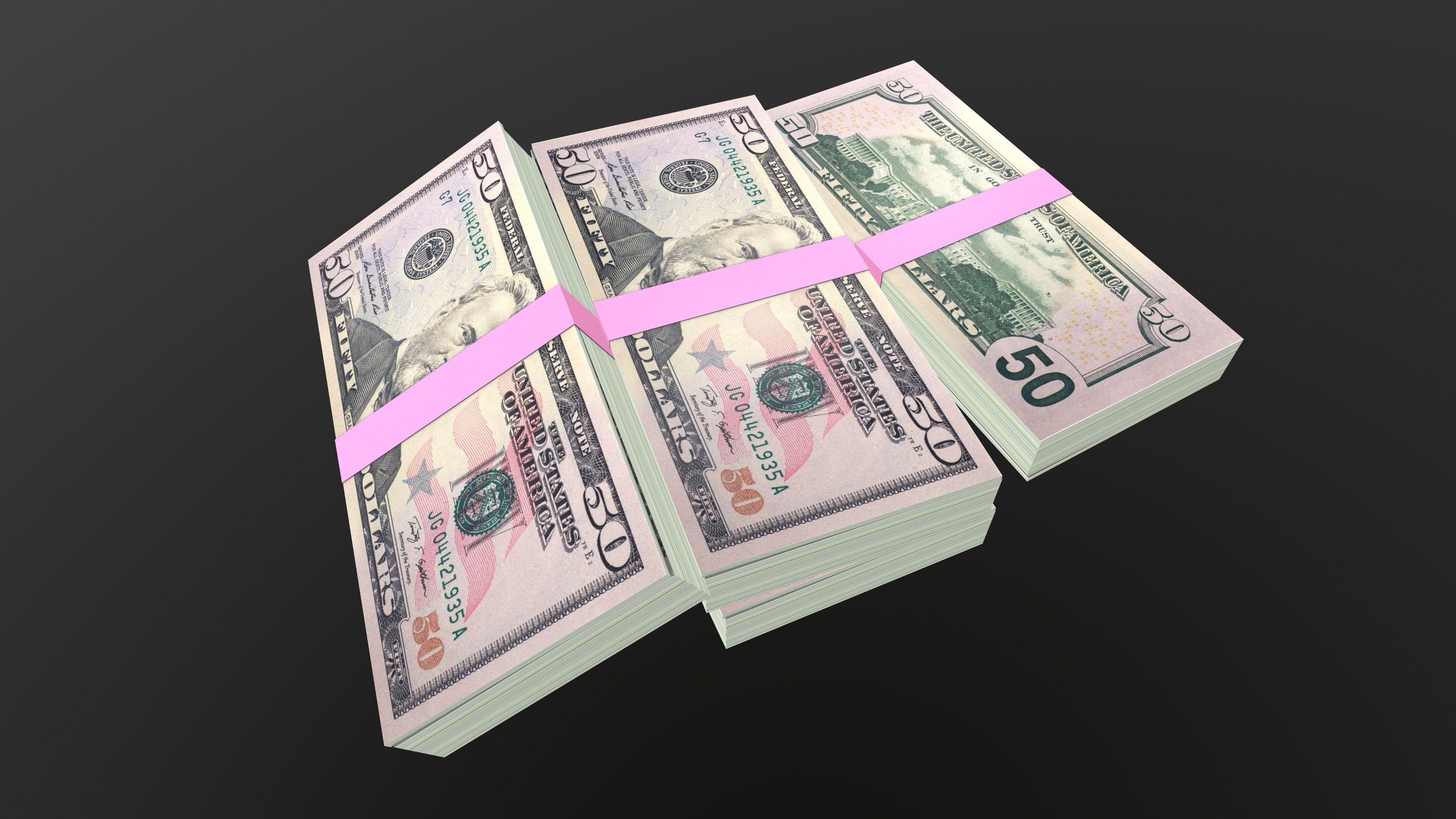 50 Dollar Note Currency Bundle AR VR PBR Low-poly 3D model_4